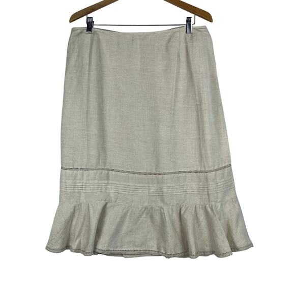 CJ Banks Tiered Skirt Women 18W Natural Beige Linen Rayon Elastic Waist Ruffle - Picture 3 of 9